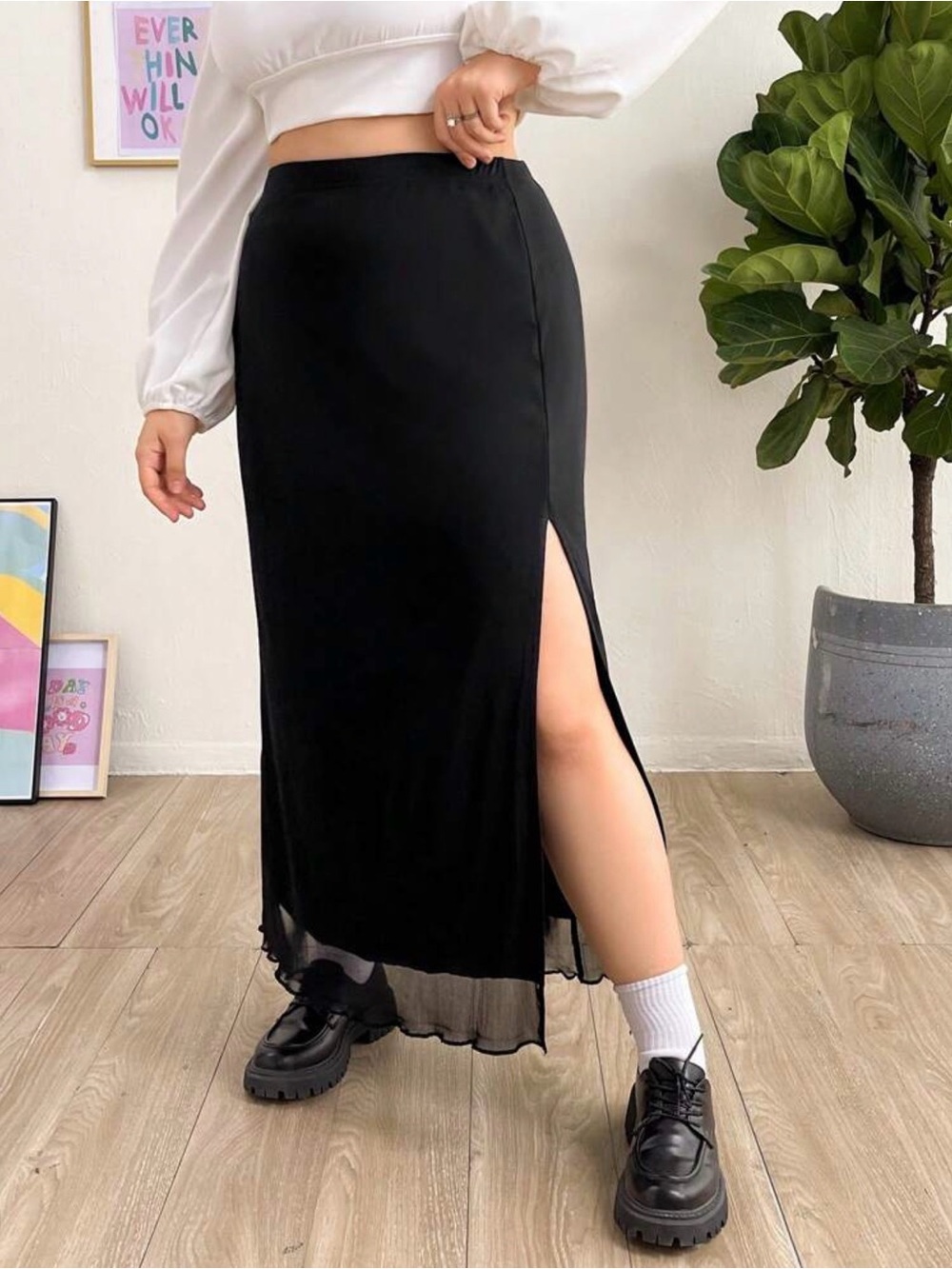 Black Side-Slit Maxi Skirt by